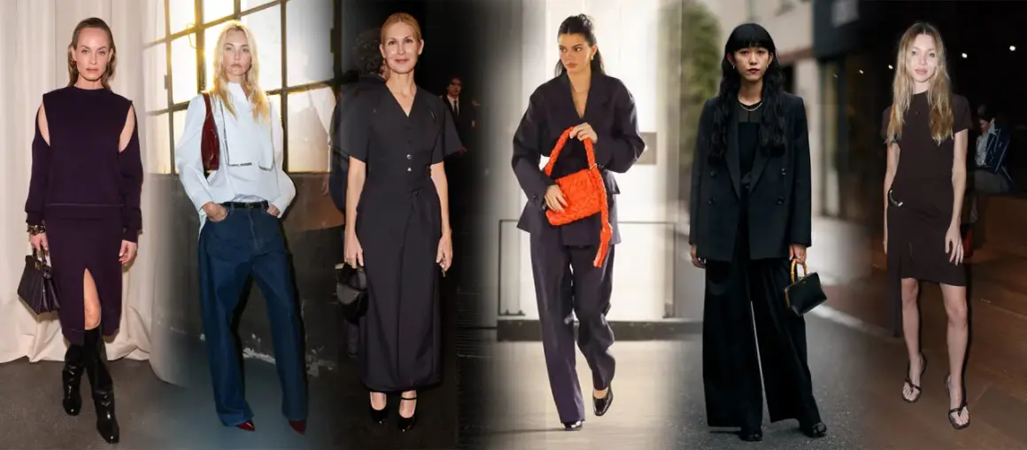Sei donne sfoggiano look eleganti, perfetti per un outfit evento aziendale donna. Dai completi sartoriali ai vestiti chic, ispirazione per ogni occasione.