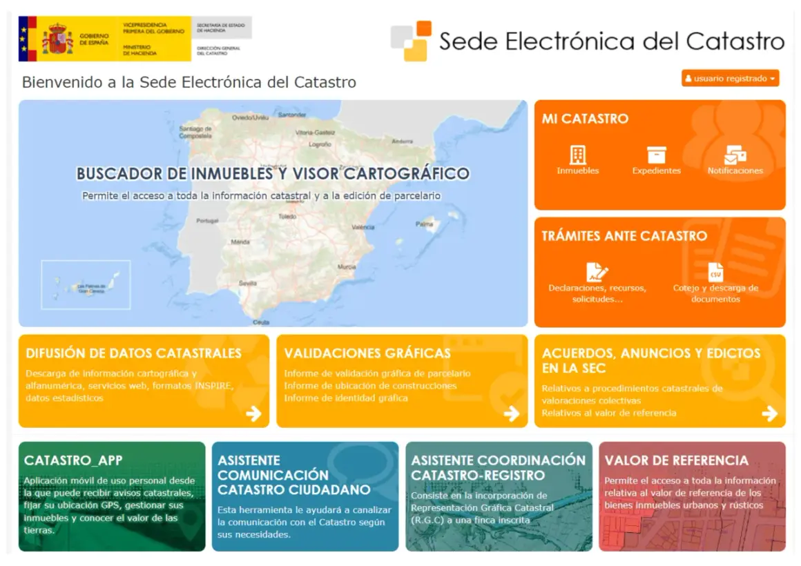 Portal del Catastro español. Busca información catastral, realiza trámites y consulta el valor de referencia de inmuebles.