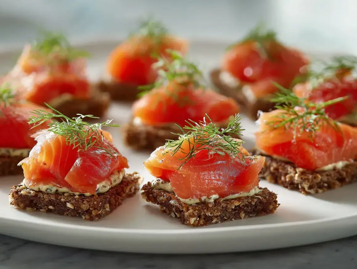 Smörgåsar med gravad lax och dill, perfekt tillbehör till gravlaxsås recept.