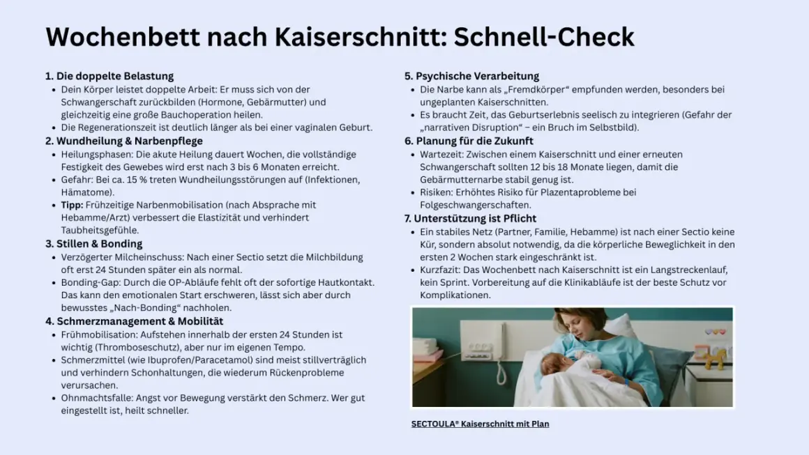 Nach einem Kaiserschnitt dauert die Heilung Wochen, volle Festigkeit nach 3-6 Monaten. Schmerzen können variieren, Schmerzmittel helfen.