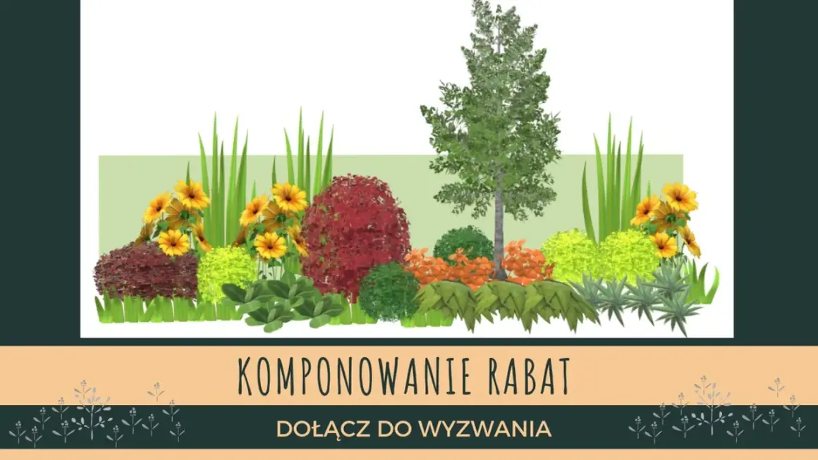 Inspiracja do stworzenia pięknych rabat. Kompozycje roślinne z drzewem, krzewami i kwiatami.