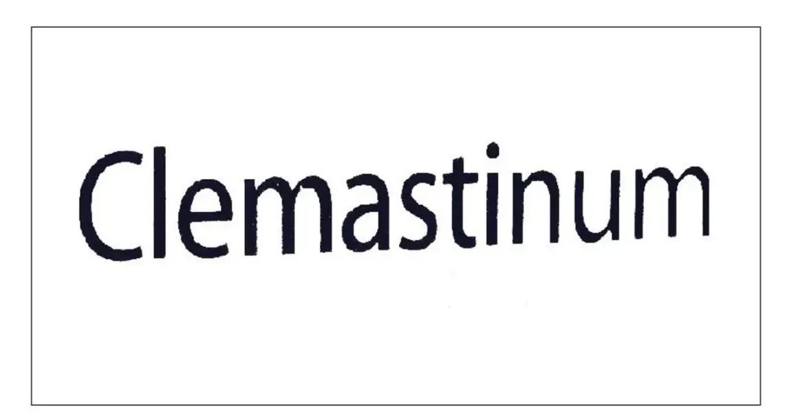 Napis "Clemastinum" czarnymi literami na białym tle.