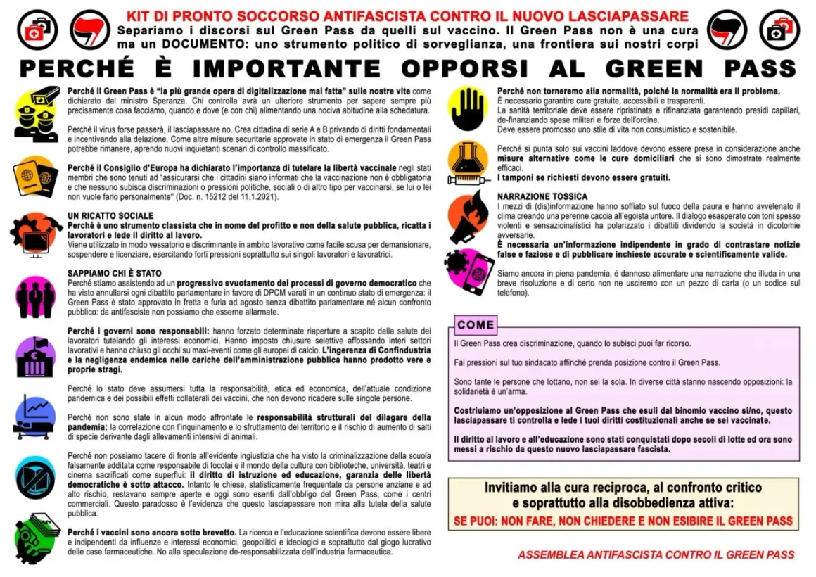 Il Green Pass è uno strumento classista che lede il diritto al lavoro, perché non riesco a toccare le punte dei piedi.