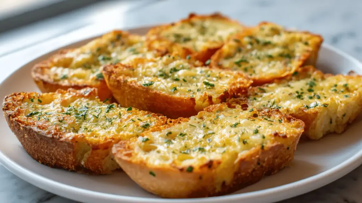 Chrupiące grzanki z airfryer, posypane serem i natką pietruszki, wyglądają apetycznie.