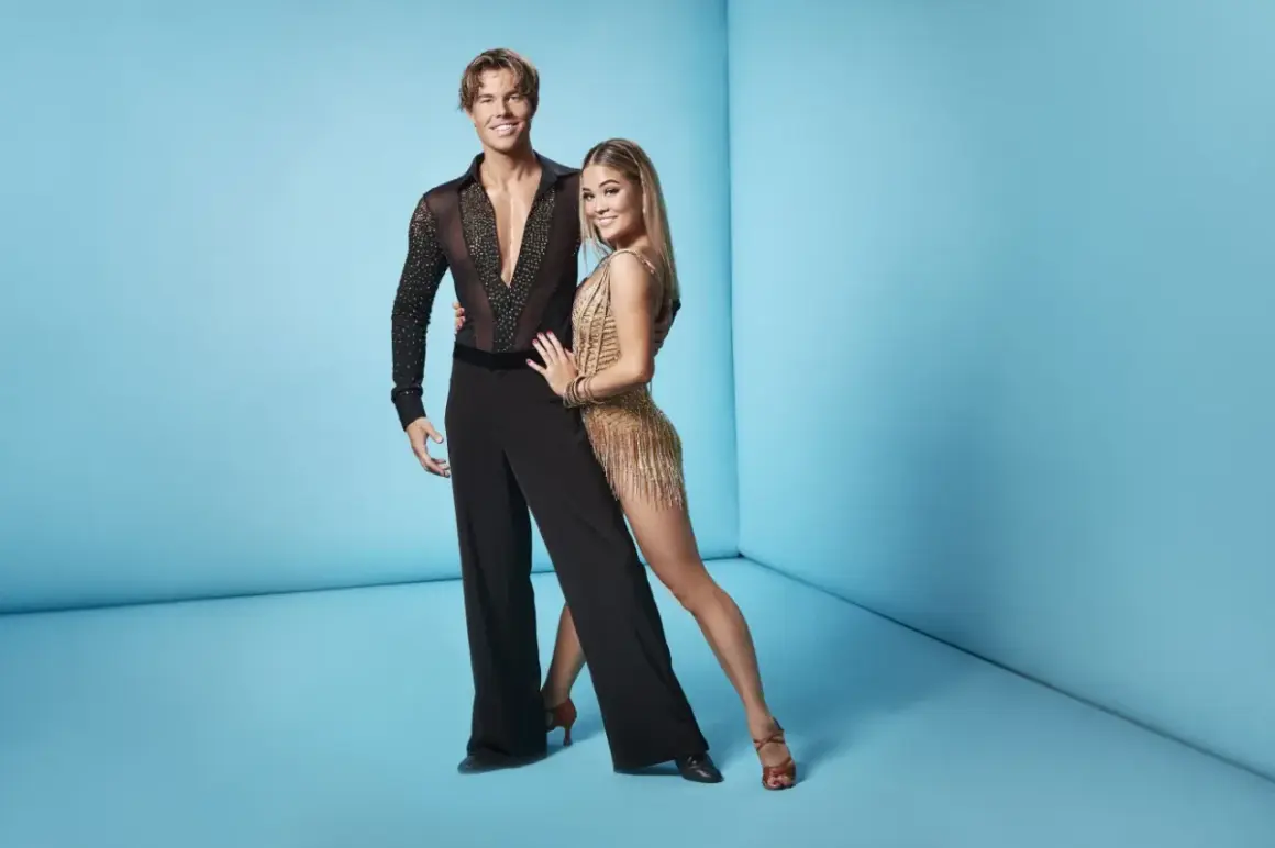 Lets dance deltagare redo för dansgolvet. Han i svart skjorta med stenar, hon i glittrig gul klänning.