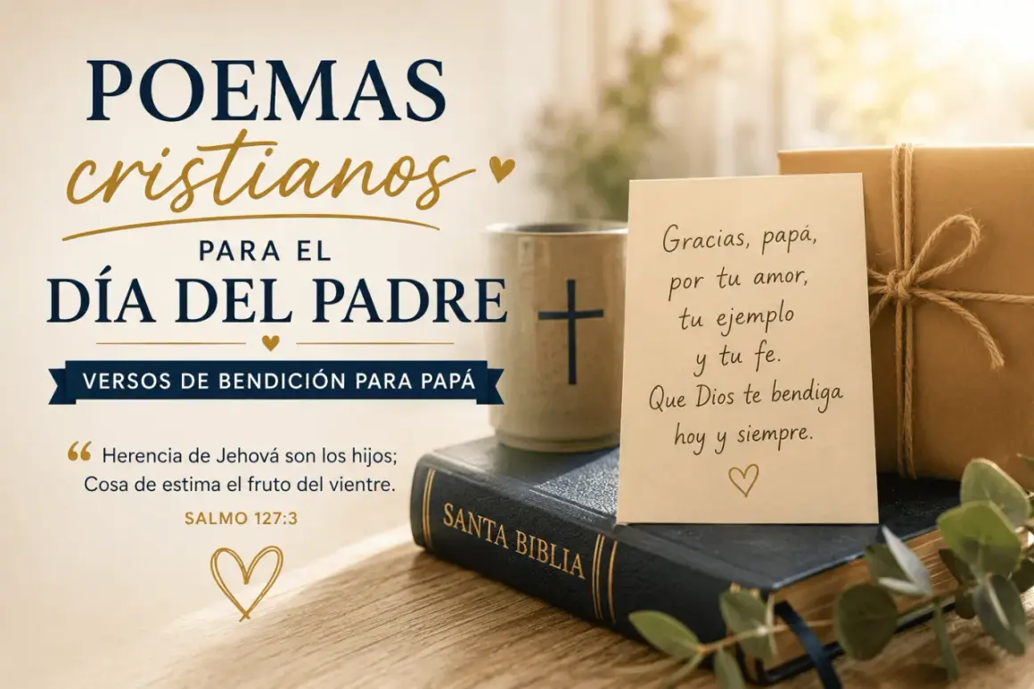 Christliche Gedichte zum Vatertag. Eine Karte mit Dank an den Vater, der Herr zu uns Bedeutung hat, liegt auf einer Bibel.