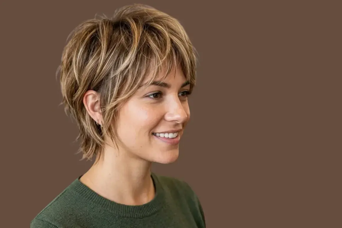 Donna con capelli corti e un ciuffo sbarazzino, sorride con un maglione verde.