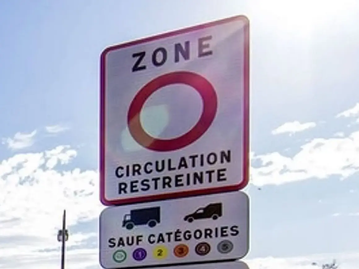 Panneau "Zone à circulation restreinte" à Montpellier, indiquant les restrictions de circulation pour certains véhicules selon leur vignette Crit'Air.