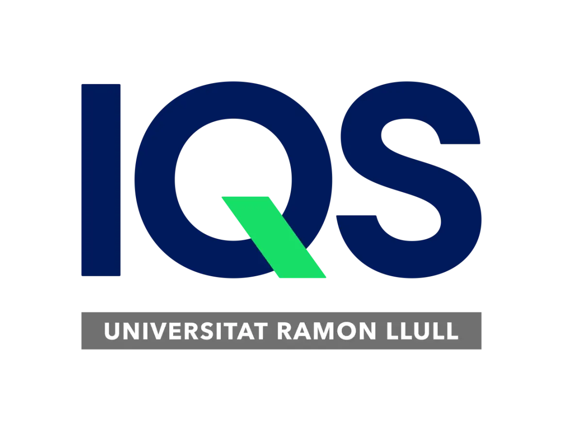 Das Logo von IQS Barcelona, einer Fakultät der Universität Ramon Llull, mit den Buchstaben IQS in Dunkelblau und einem grünen Akzent.