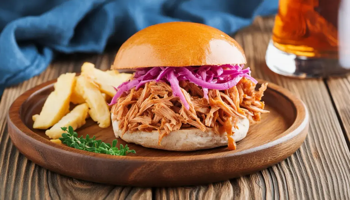 Pulled Pork Burger mit Krautsalat und Pommes. Welche Sauce zu Pulled Pork Burger passt? Hier eine Inspiration!