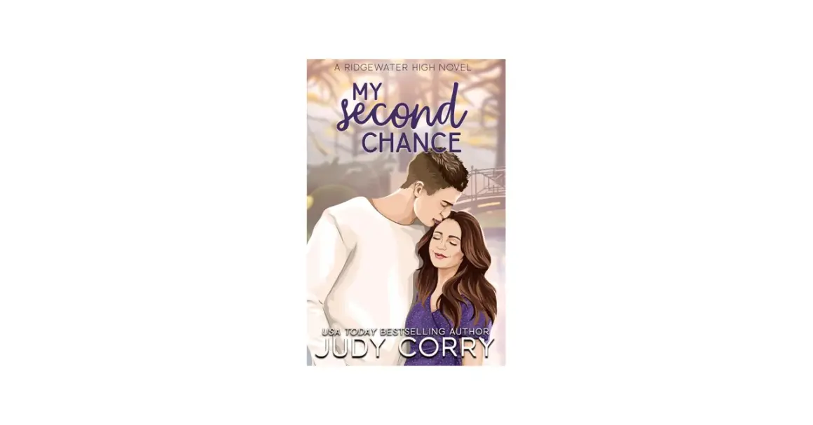 Okładka książki "My Second Chance". Młoda para przytula się, jakby słuchali, co wyszeptał nam deszcz.