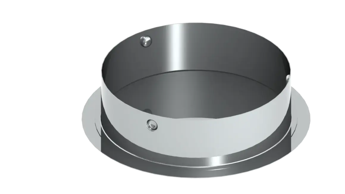 Metallischer Ring mit Schrauben, ideal zum Verschließen eines Schornsteinlochs.