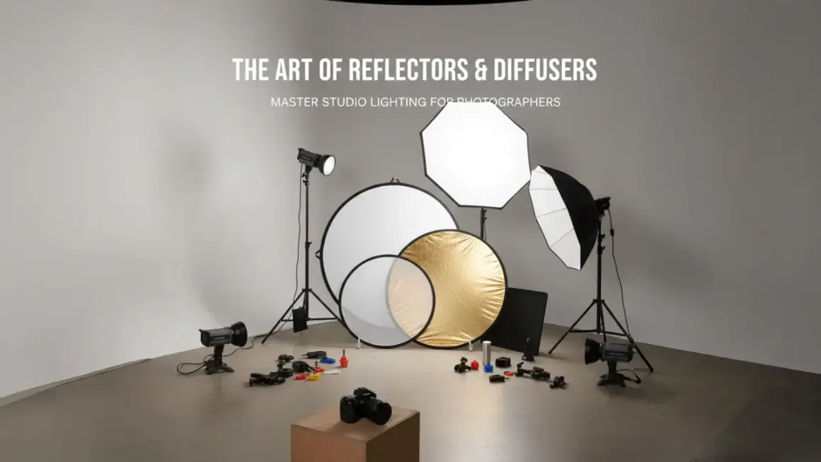 Studio lighting setup with reflectors, diffusers, and strobes. Learn photo studio lighting tips to master the art of reflectors & diffusers.