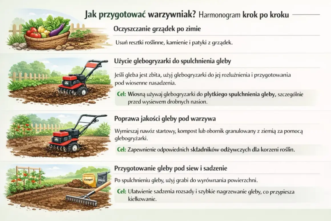 Glebogryzarka spulchnia ziemię, przygotowując ją do siewu warzyw. Usuwanie starego trawnika glebogryzarka to pierwszy krok.
