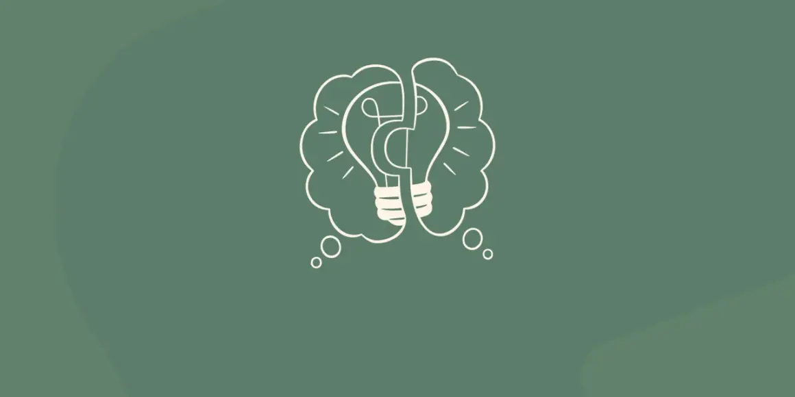 Een denkbeeldige brein met een gloeilamp als hersenhelften, symbool voor creativiteit en innovatie. Dit is een mooi mab materiaal.