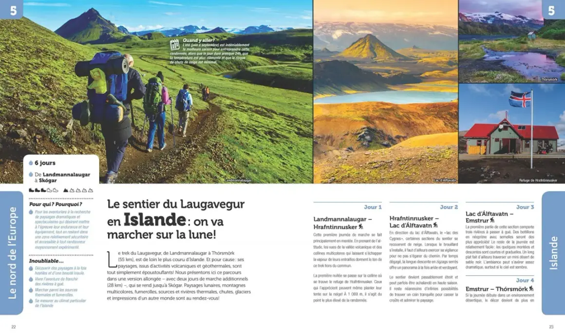Randonnée en Islande : paysages lunaires, montagnes multicolores, sources thermales et glaciers. Une aventure inoubliable en Europe.