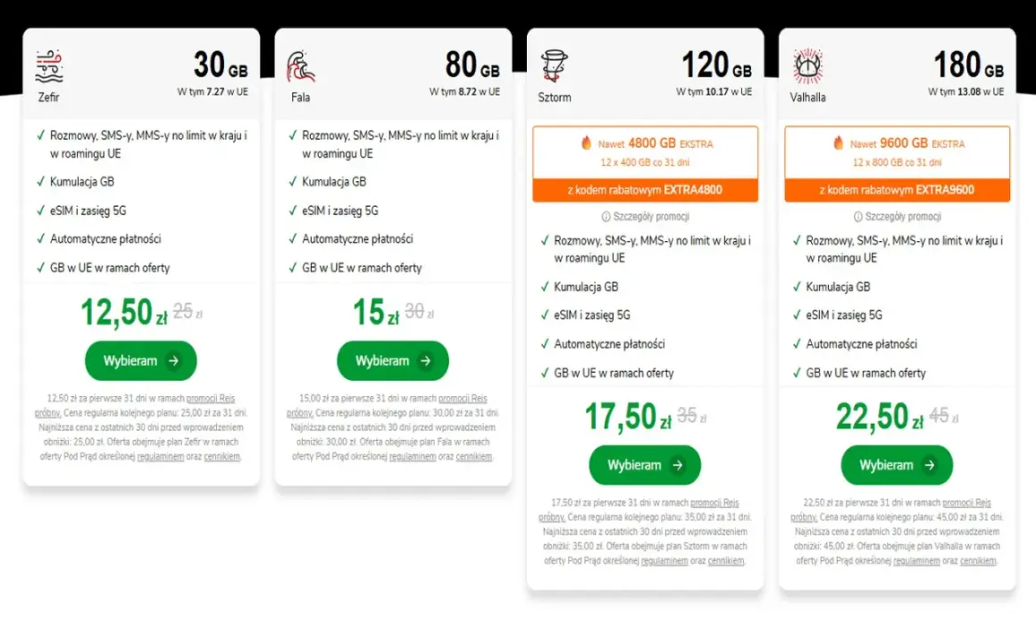 Porównaj oferty: Zefir (30GB), Fala (80GB), Sztorm (120GB), Valhalla (180GB). Sprawdź viking mobile oferta z kumulacją GB i roamingiem UE.