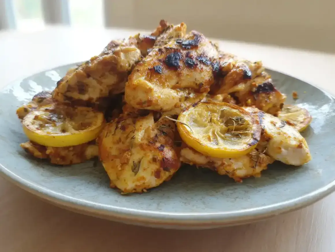 Grillad kyckling med honung och citron, perfekt marinerad för en härlig smak.