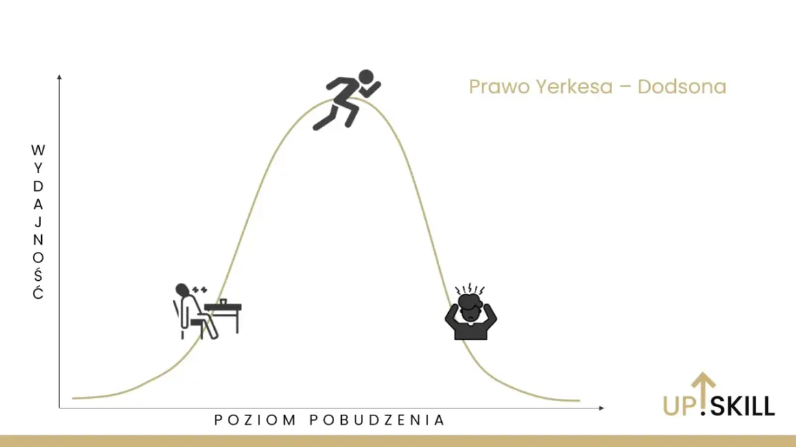 Prawo Yerkesa-Dodsona: niski poziom pobudzenia to nuda, optymalny to szczyt wydajności, a zbyt wysoki wywołuje stres przed wystąpieniem publicznym.