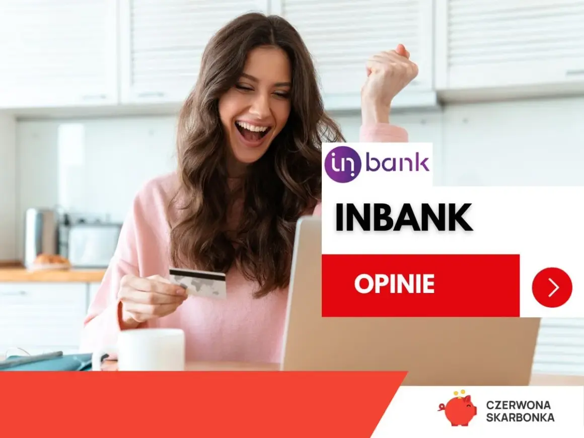 Szczęśliwa kobieta z kartą płatniczą i laptopem. Czy inbank to dobry bank? Sprawdź opinie!