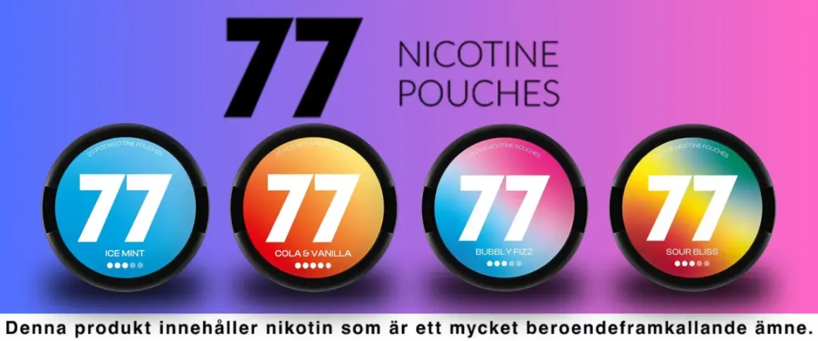 Fyra dosor med 77 nikotinpåsar: Ice Mint, Cola & Vanilla, Bubbly Fizz och Sour Bliss. Ett svalt snus för alla smaker.