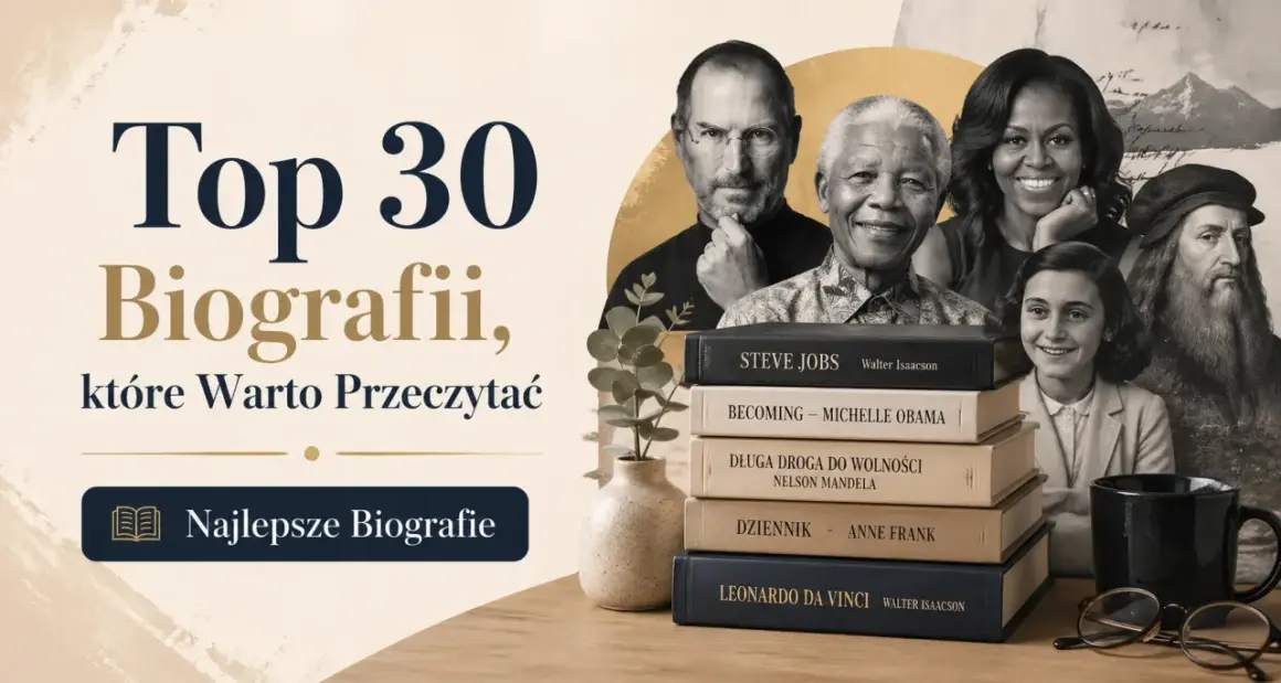 Top 30 biografii, które warto przeczytać. Na stosie książek m.in. o Steve'ie Jobsie, Michelle Obamie, Nelsonie Mandeli, Annie Frank i Leonardo da Vinci.