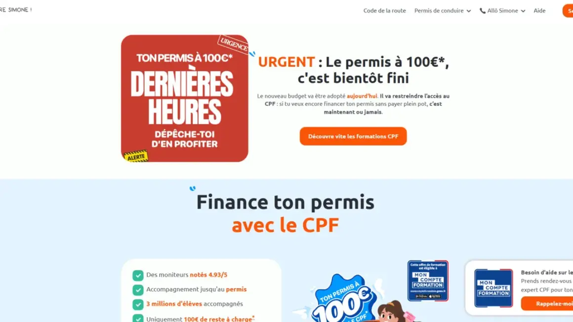 Urgent : le permis à 100€, c'est bientôt fini ! Profitez-en pour financer votre permis avec le CPF avant que l'offre ne disparaisse.