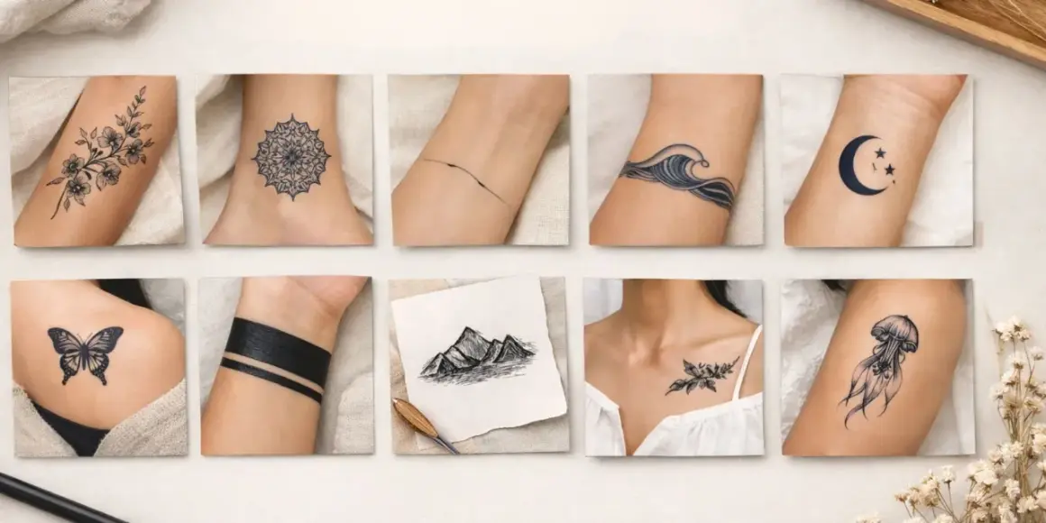 Små tatueringar med betydelse: en fjäril, våg, måne, blomma, manet och mer.