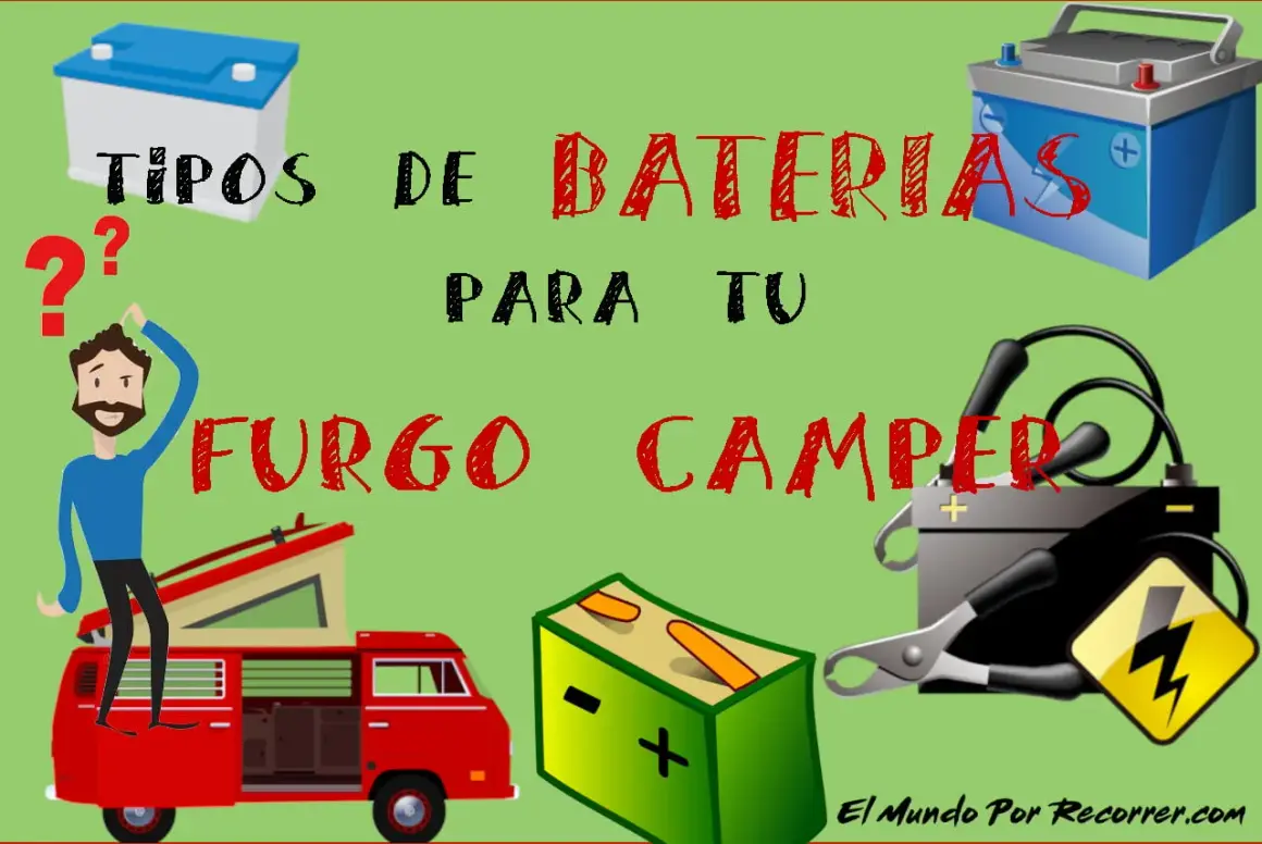 Ilustración sobre tipos de baterías para furgonetas camper, incluyendo una batería de descarga profunda.