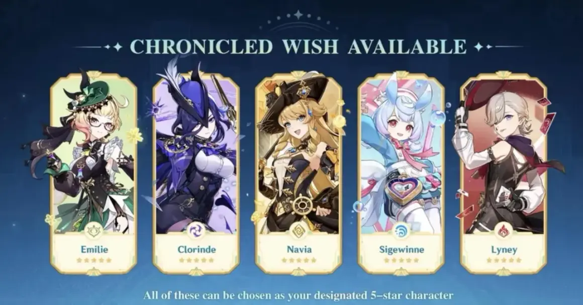 Bannery Genshin Impact: Emilie, Clorinde, Navia, Sigewinne i Lyney. Wybierz swojego ulubionego 5-gwiazdkowego bohatera!