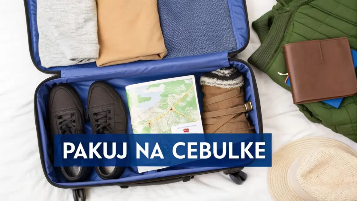 Pakowanie na cebulkę, by sprostać zmiennej temperatura USA. W walizce buty, ubrania, mapa i ciepłe skarpety.