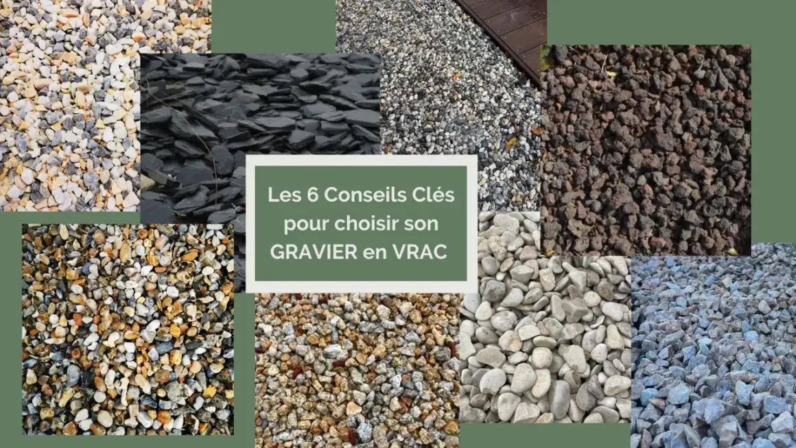 Collage de différents types de gravier pour un aménagement jardin gravier décoratif. Conseils pour choisir le bon gravier en vrac.