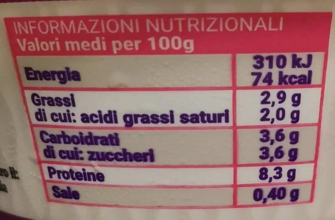 Tabella nutrizionale: energia, grassi, carboidrati, proteine e sale per 100g. Scopri i ricotta magra valori nutrizionali.