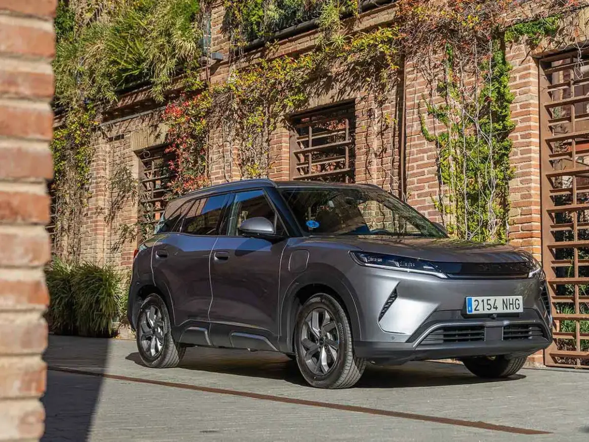 Un coche gris moderno, con matrícula 2154 NHG, aparcado frente a una pared de ladrillos cubierta de hiedra. Es el **atto 2** de la marca.