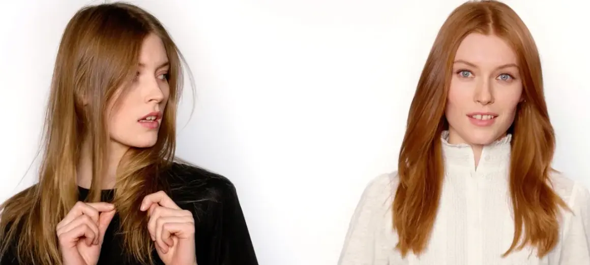 Dos mujeres con cabello largo y liso, una de pelo castaño y otra de pelo rojizo.