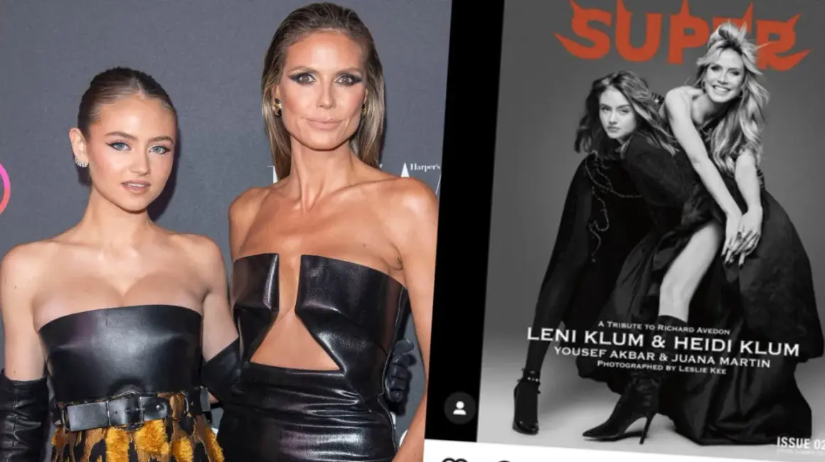 Heidi Klum och hennes dotter Leni på bild. De syns tillsammans på en tidningsomslag och på en röd matta. Heidi Klum barn.