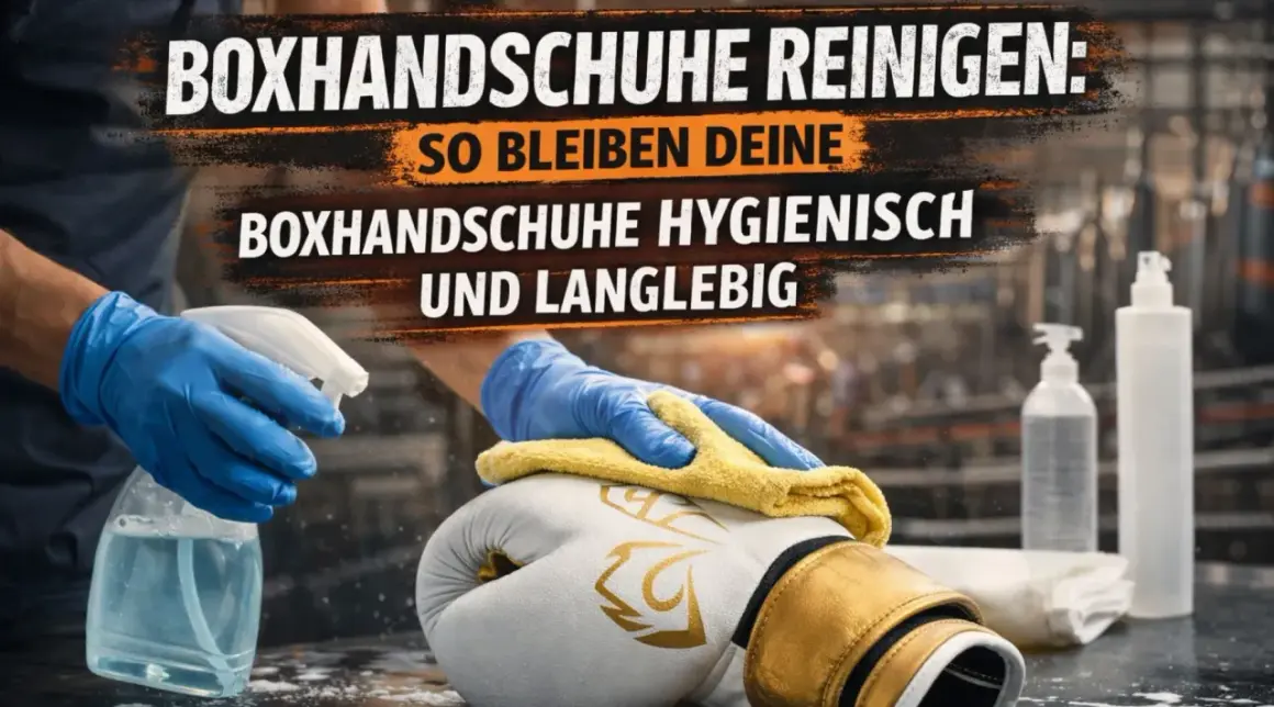 Boxhandschuhe reinigen: Mit Handschuhen und Lappen werden Boxhandschuhe hygienisch und langlebig gehalten.