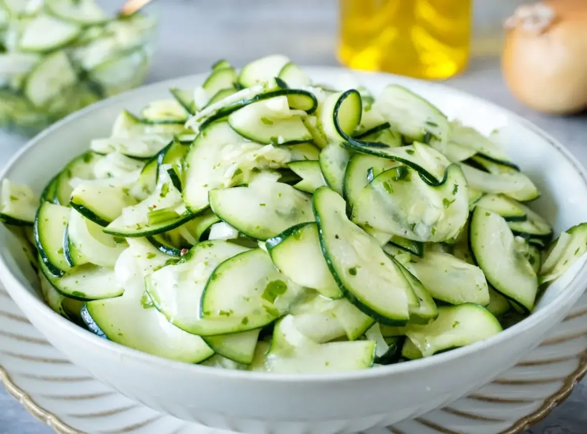 Frischer Zucchini Salat mit Kräutern, leicht und lecker.