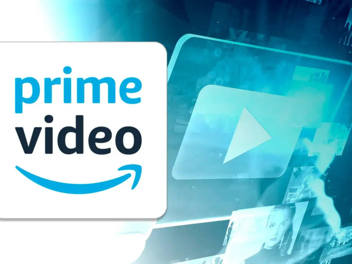 Prime Video Logo mit Play-Button und Collage aus Film- und Serienbildern. Viel Neues auf Prime!