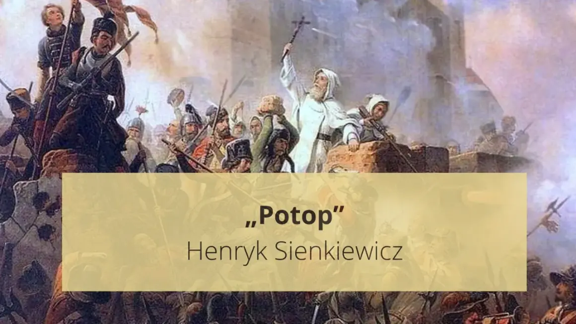 Obraz przedstawia scenę bitwy z powieści "Potop" Henryka Sienkiewicza, gdzie Janusz Radziwiłł dowodzi wojskami.
