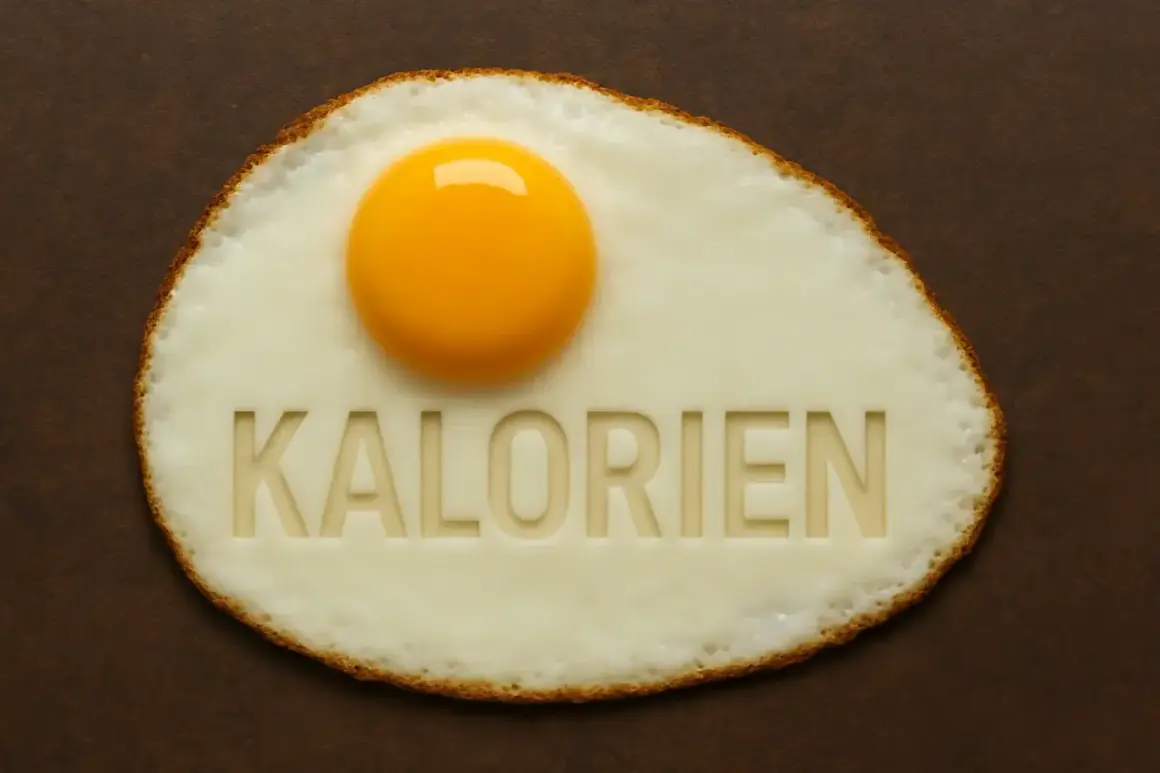 Spiegelei mit dem Wort "KALORIEN" eingraviert. Ein Symbol für die **Eiklar Kalorien** und ihre Bedeutung für die Ernährung.