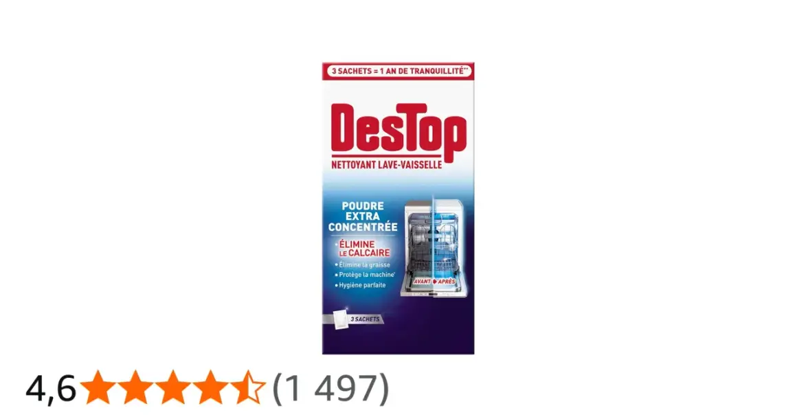 Nettoyant lave-vaisselle DesTop en poudre. Élimine le calcaire et la graisse. Peut-on mettre du Destop dans un lave-vaisselle ? Oui, ce produit est conçu pour cela.