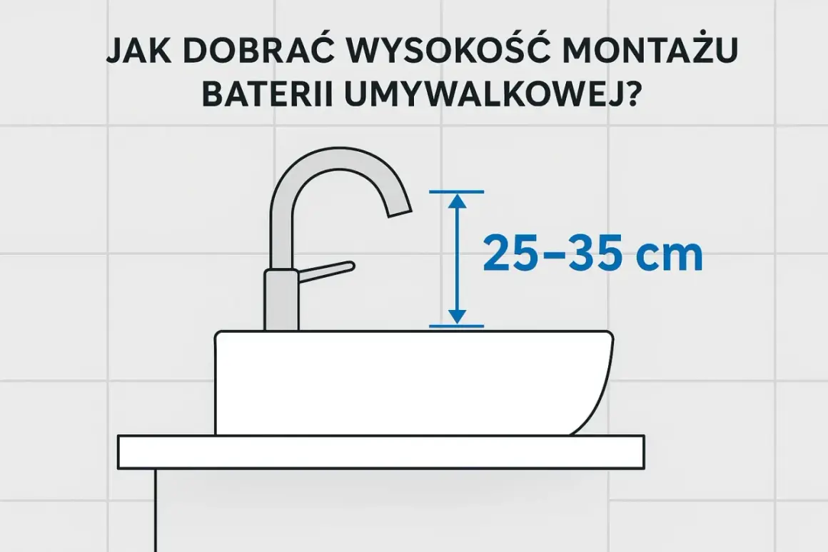 Wysokość montażu baterii umywalkowej powinna wynosić 25-35 cm nad umywalką, by woda swobodnie leciała.