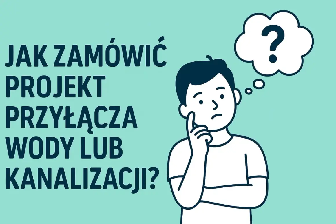 Zastanawiasz się, kto robi projekt przyłącza wody lub kanalizacji? Ilustracja przedstawia młodego mężczyznę z pytajnikiem nad głową.