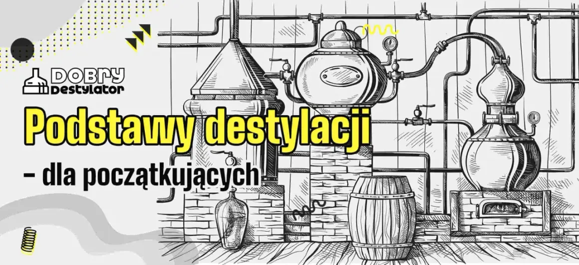 Ilustracja przedstawia podstawy destylacji, pokazując aparaturę i beczkę. Dowiedz się, co to destylacja!