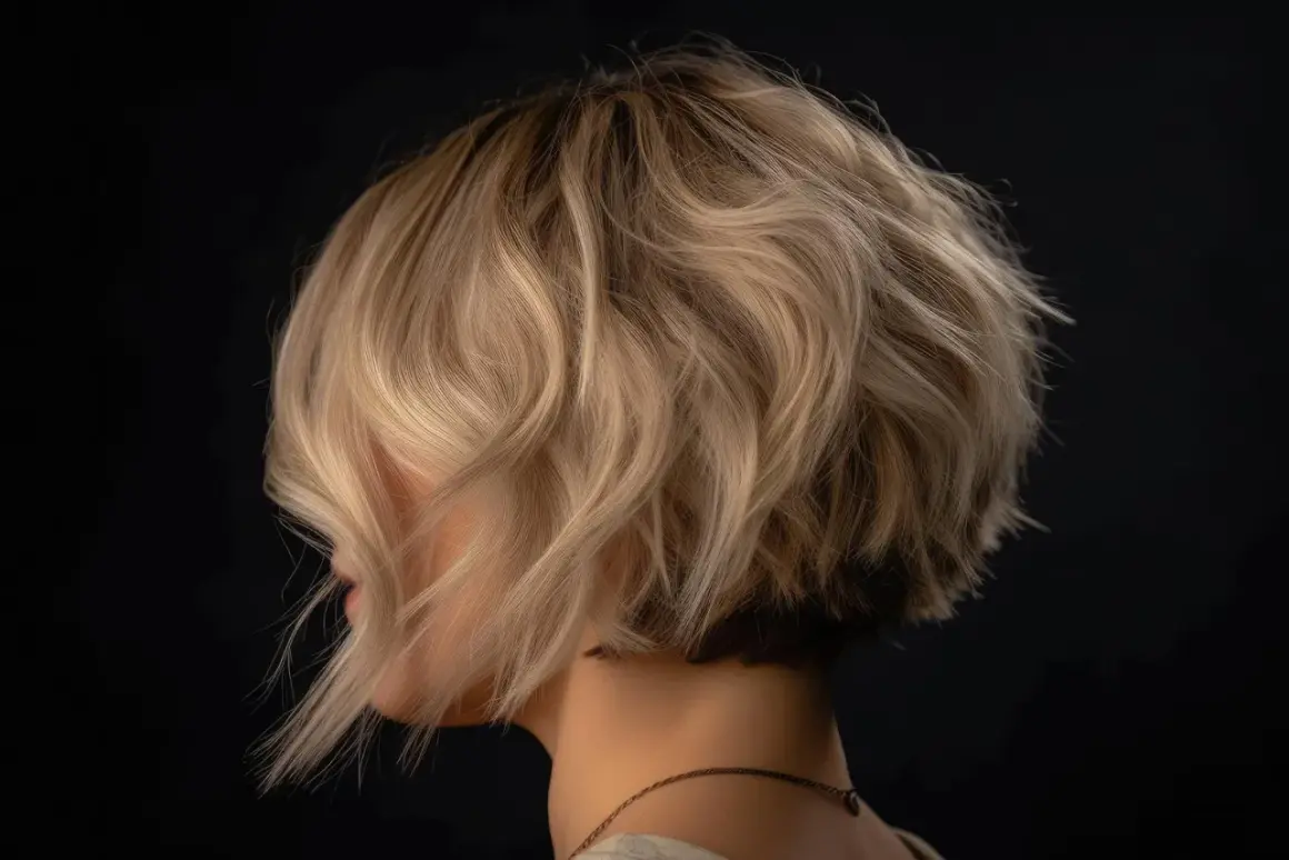 Capelli sfumati dietro donna, un taglio moderno con onde leggere e un contrasto di tonalità bionde e scure.