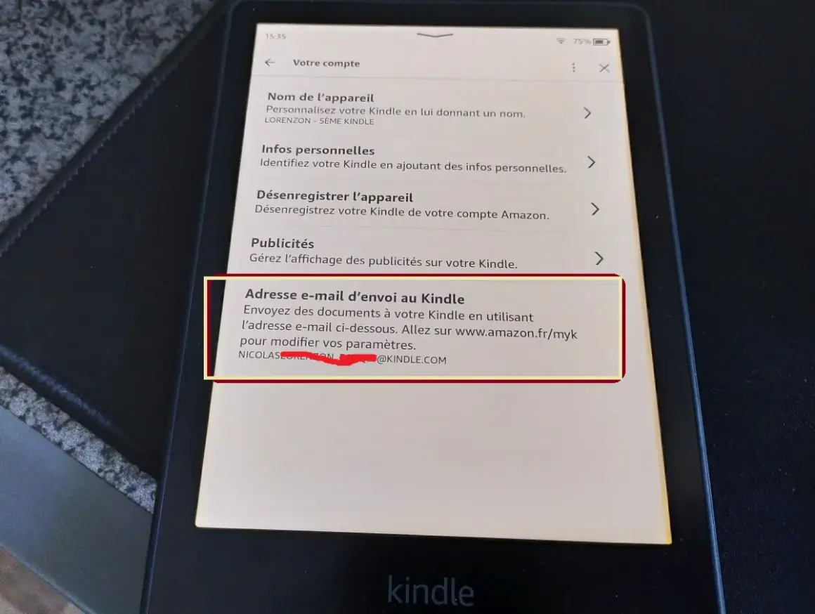 Configuration de l'adresse e-mail pour envoyer des documents à lire ebook sur votre Kindle.