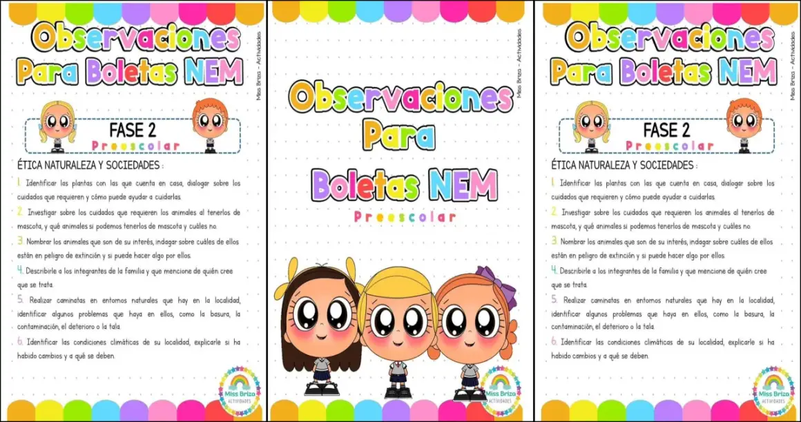 Ficha de notas infantil 3 años con dibujos de niños y actividades sobre naturaleza y sociedad.
