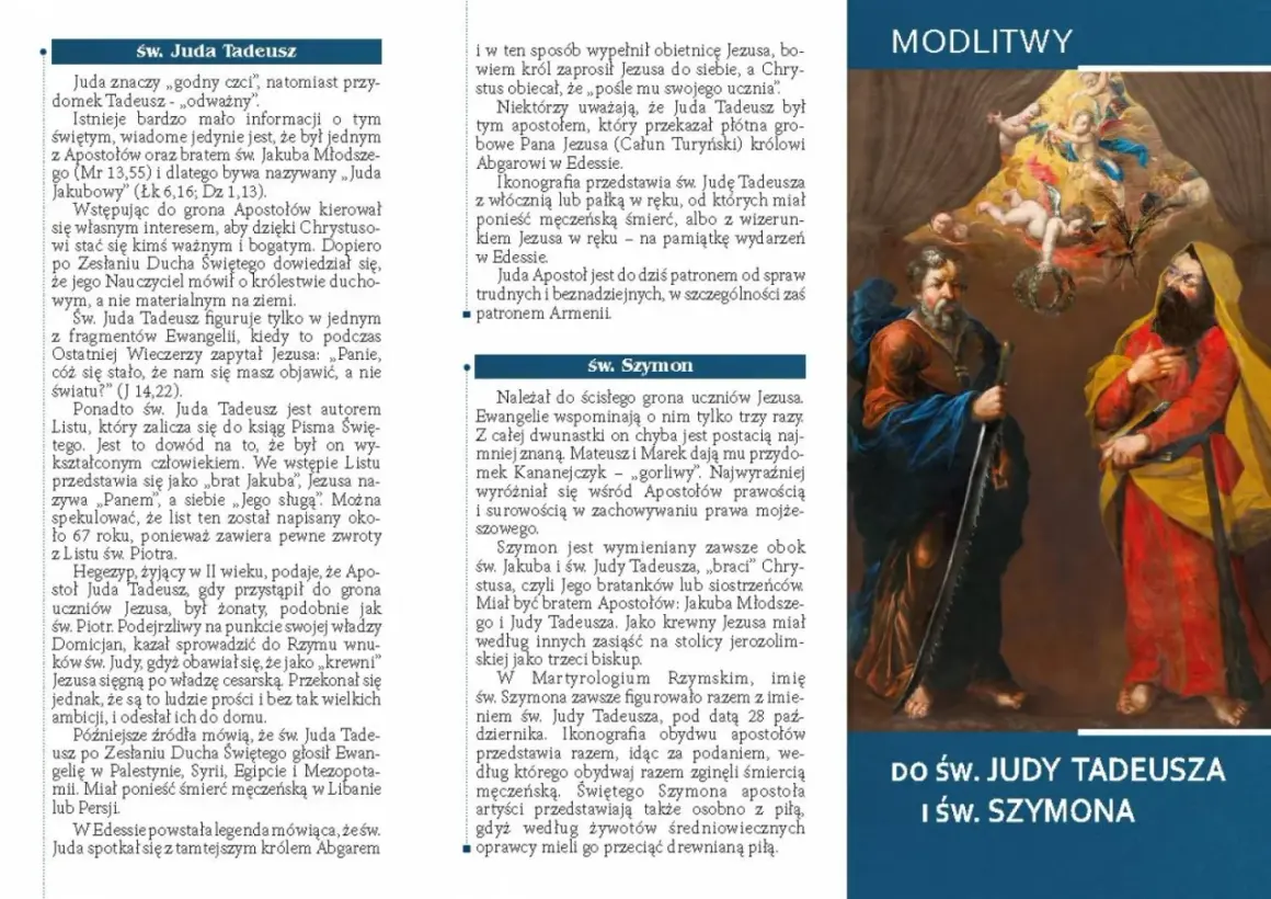 Litania do św. Judy Tadeusza z obietnicami. Obraz przedstawia św. Judę Tadeusza i św. Szymona.