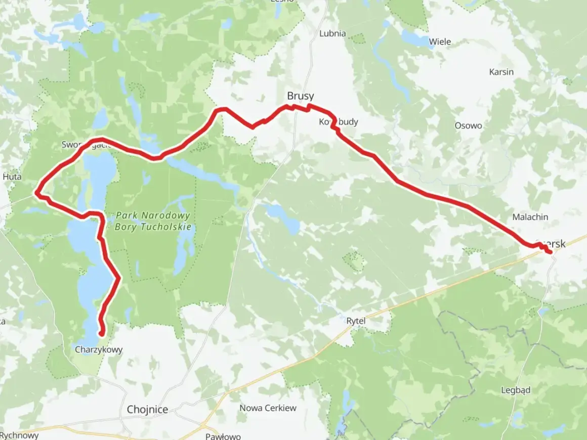 Trasa rowerowa przez Bory Tucholskie, od Charzyków przez Brusy do Czerska. Malownicza kaszubska marszruta wśród jezior i lasów.